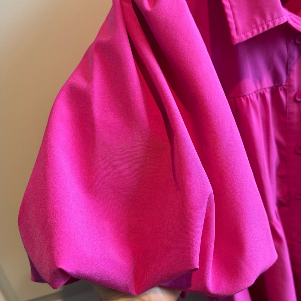 Entro Bright Pink Puff Sleeve Blouse - Picture 3 of 4